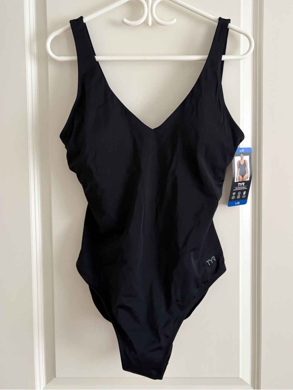 TYR Black V-Neck Athletic One-Piece Swimsuit